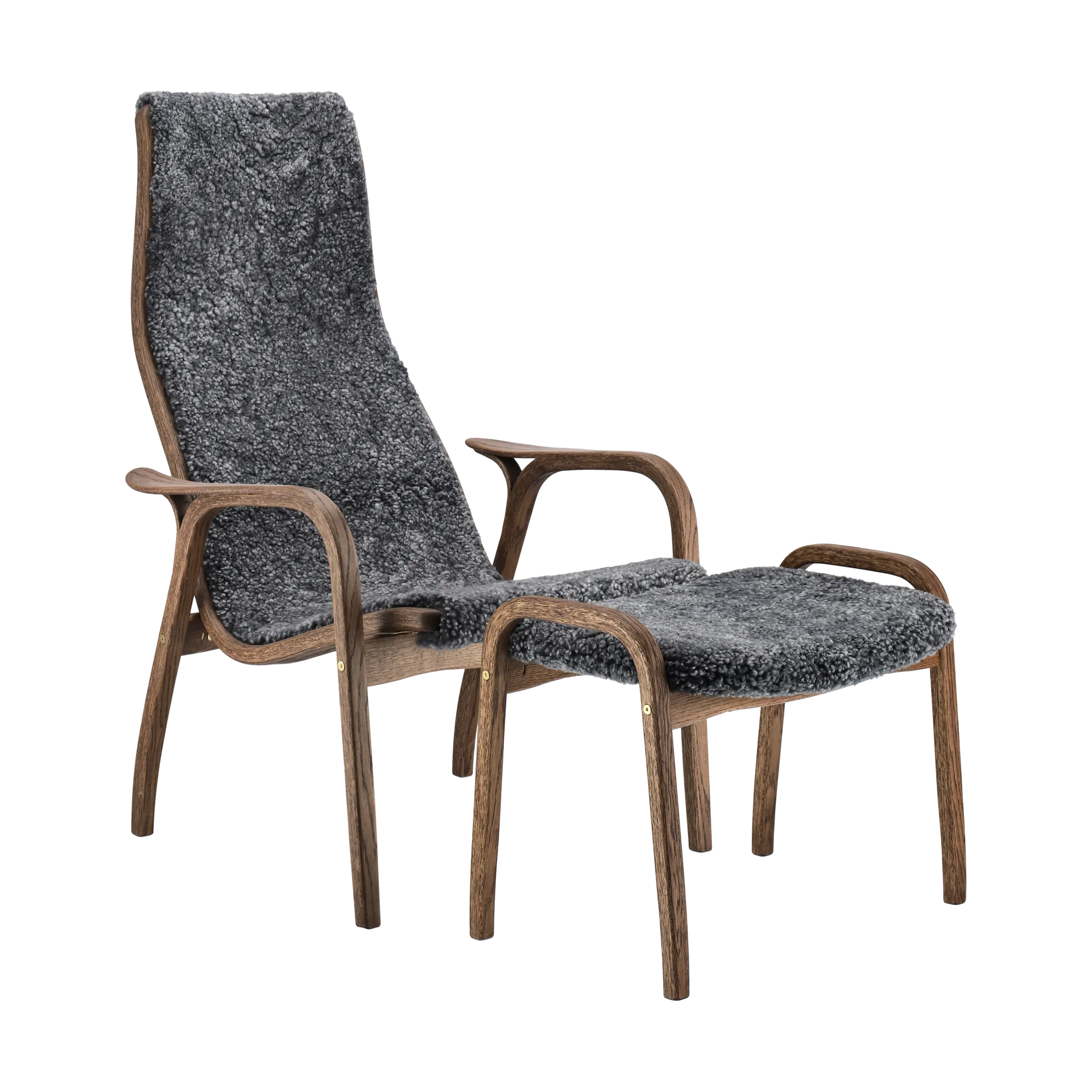 Lamino armchair and footstool oak/sheepskin Special Edition, Rubio Monocoat Chocolate-Charcoal Swedese