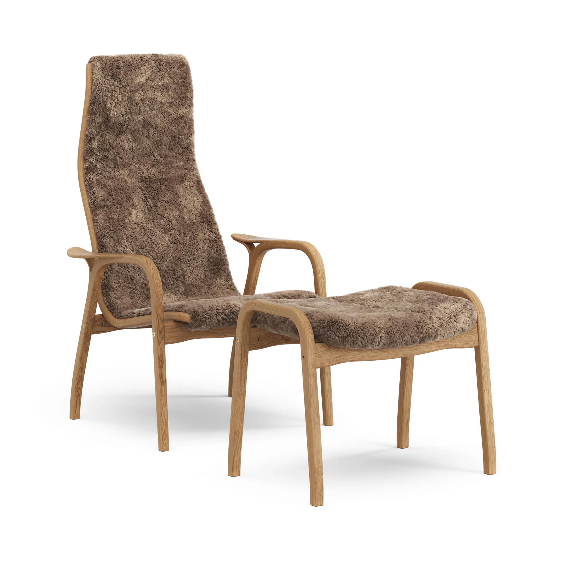 Lamino armchair and footstool oiled oak/sheepskin, Sahara (nougat-brown) Swedese