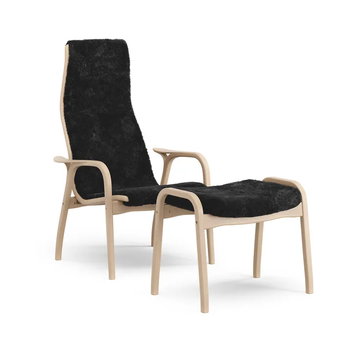 Lamino armchair and footstool - Sheepskin Black-laquered beech - Swedese