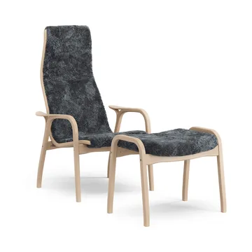 Lamino armchair and footstool - Sheepskin Charcoal-laquered beech - Swedese