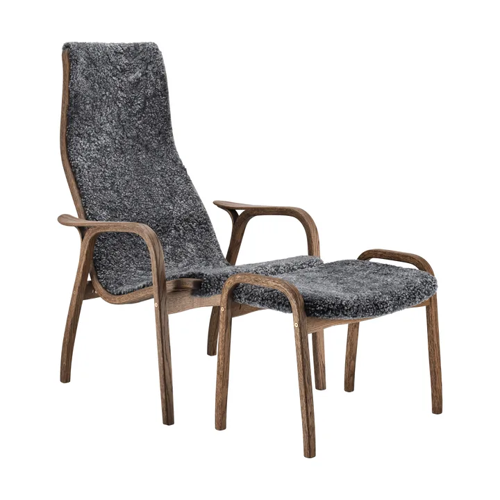 Lamino armchair and footstool - Sheepskin Charcoal-Rubio Monocoat Chocolate - Swedese