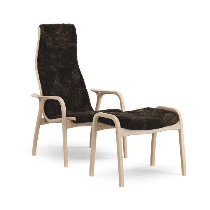 Lamino armchair and footstool - Sheepskin Espresso-laquered beech - Swedese