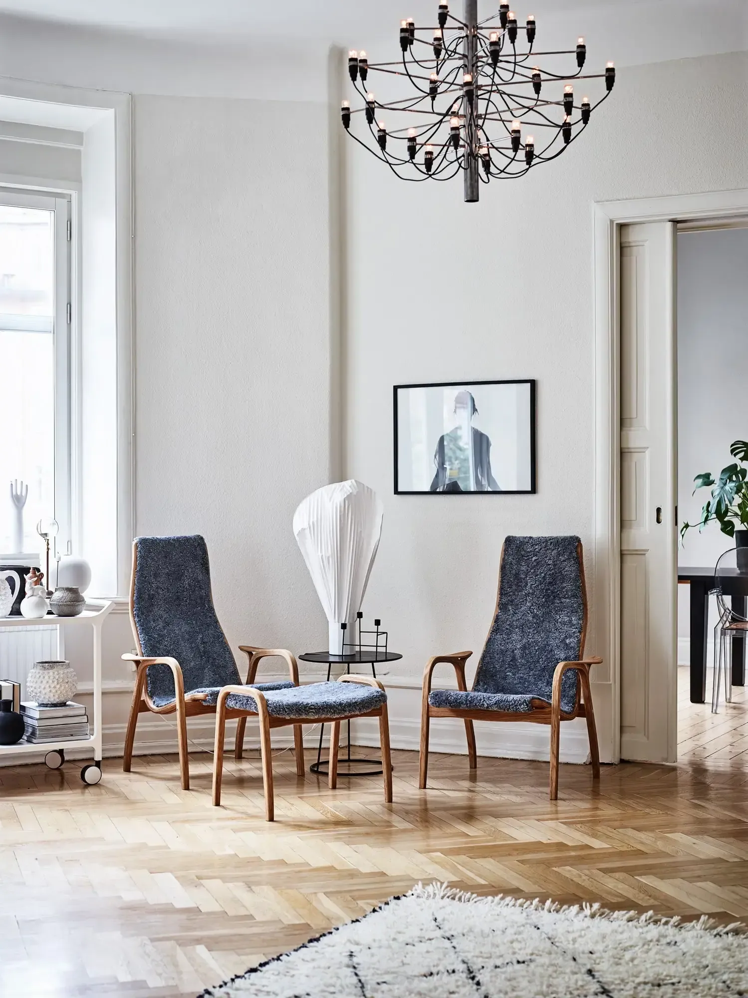 Lamino armchair, Sheepskin black-lacquered beech Swedese