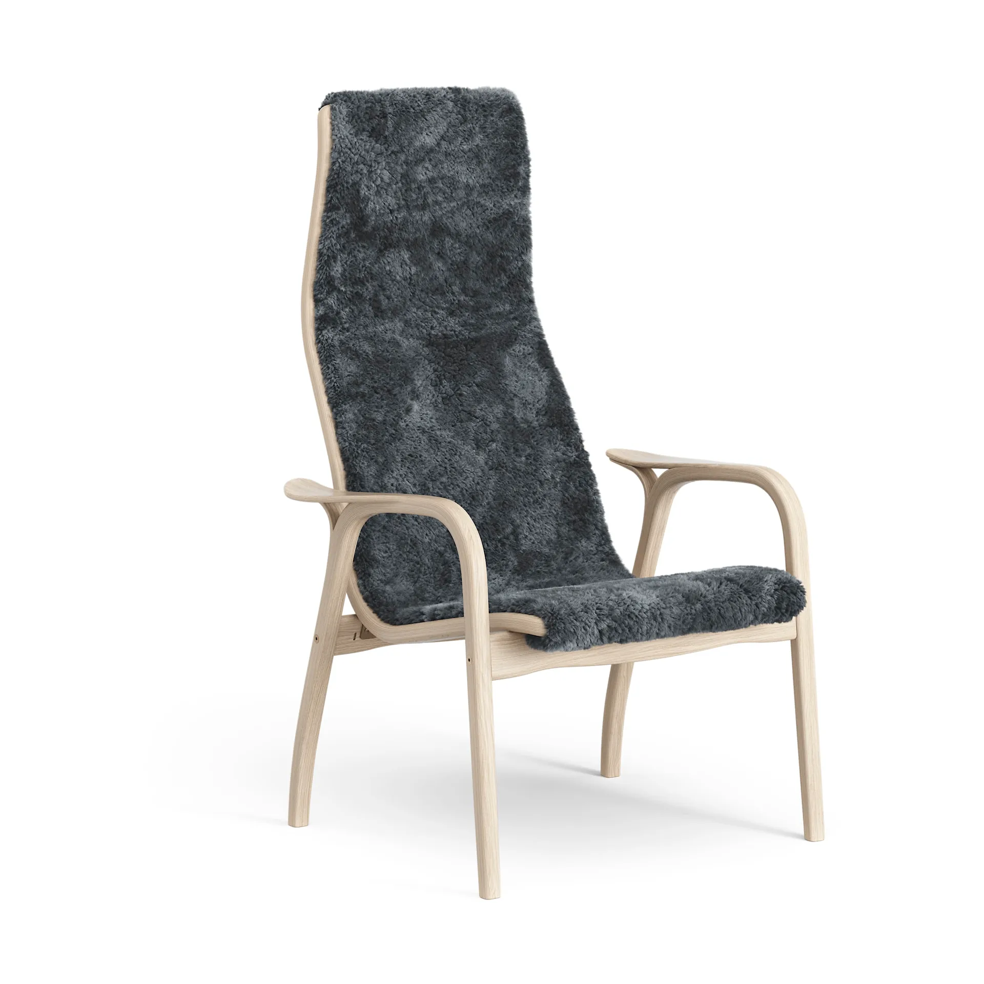 Lamino armchair, Sheepskin Charcoal-white pigmented oak Swedese