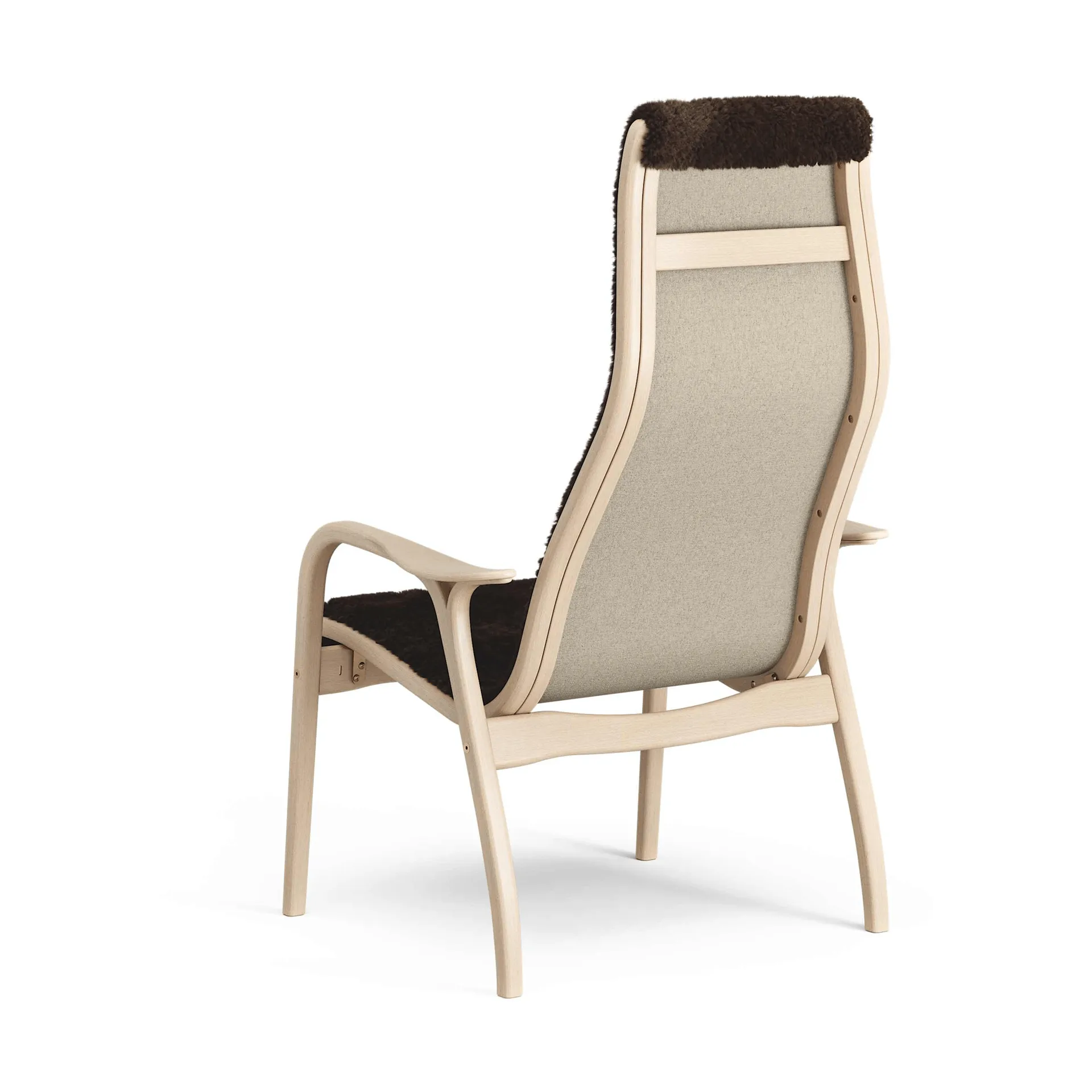 Lamino armchair, Sheepskin Espresso-lacquered beech Swedese