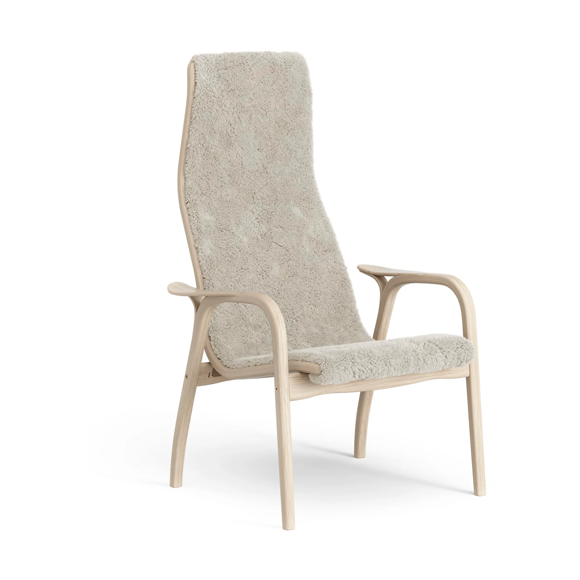 Lamino armchair, Sheepskin Moonlight-white-pigmented oak Swedese