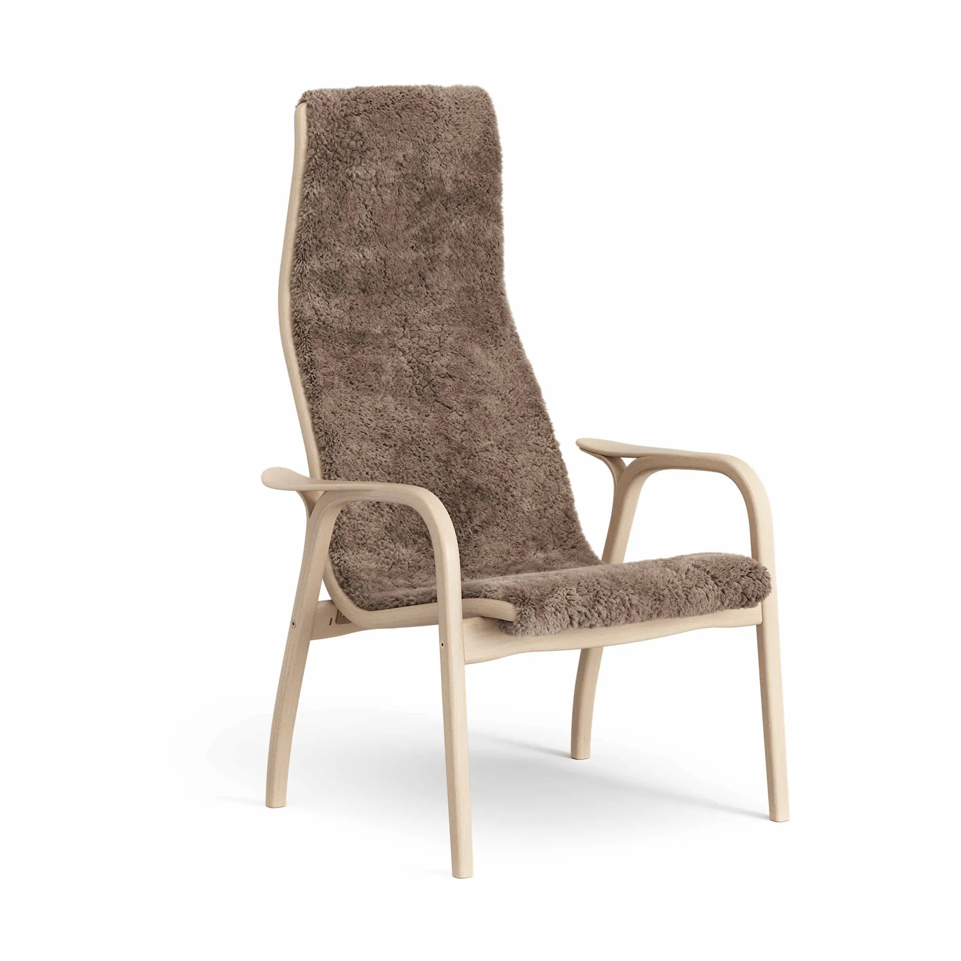 Lamino armchair, Sheepskin Sahara-lacquered beech Swedese