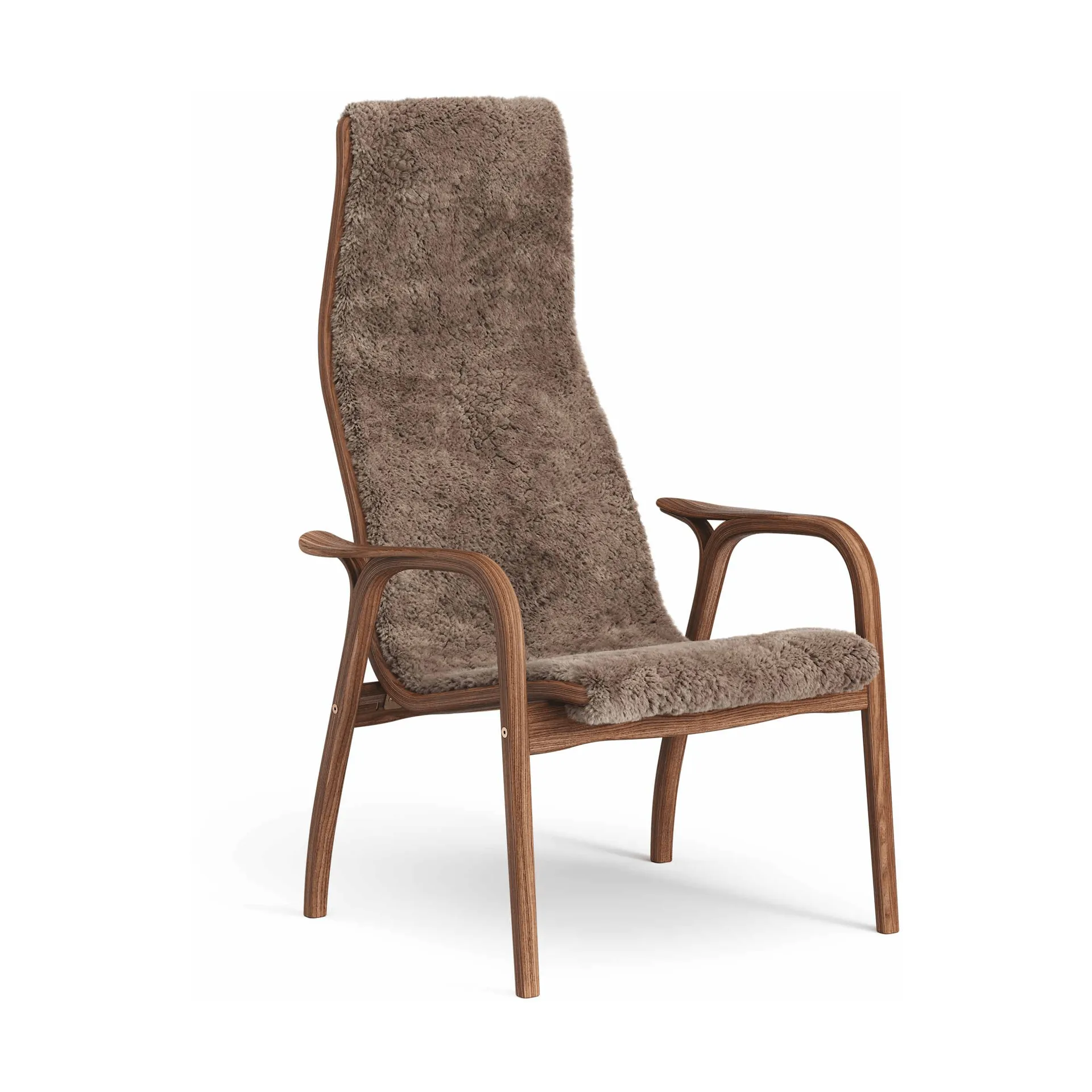 Lamino armchair, Sheepskin Sahara-lacquered walnut Swedese