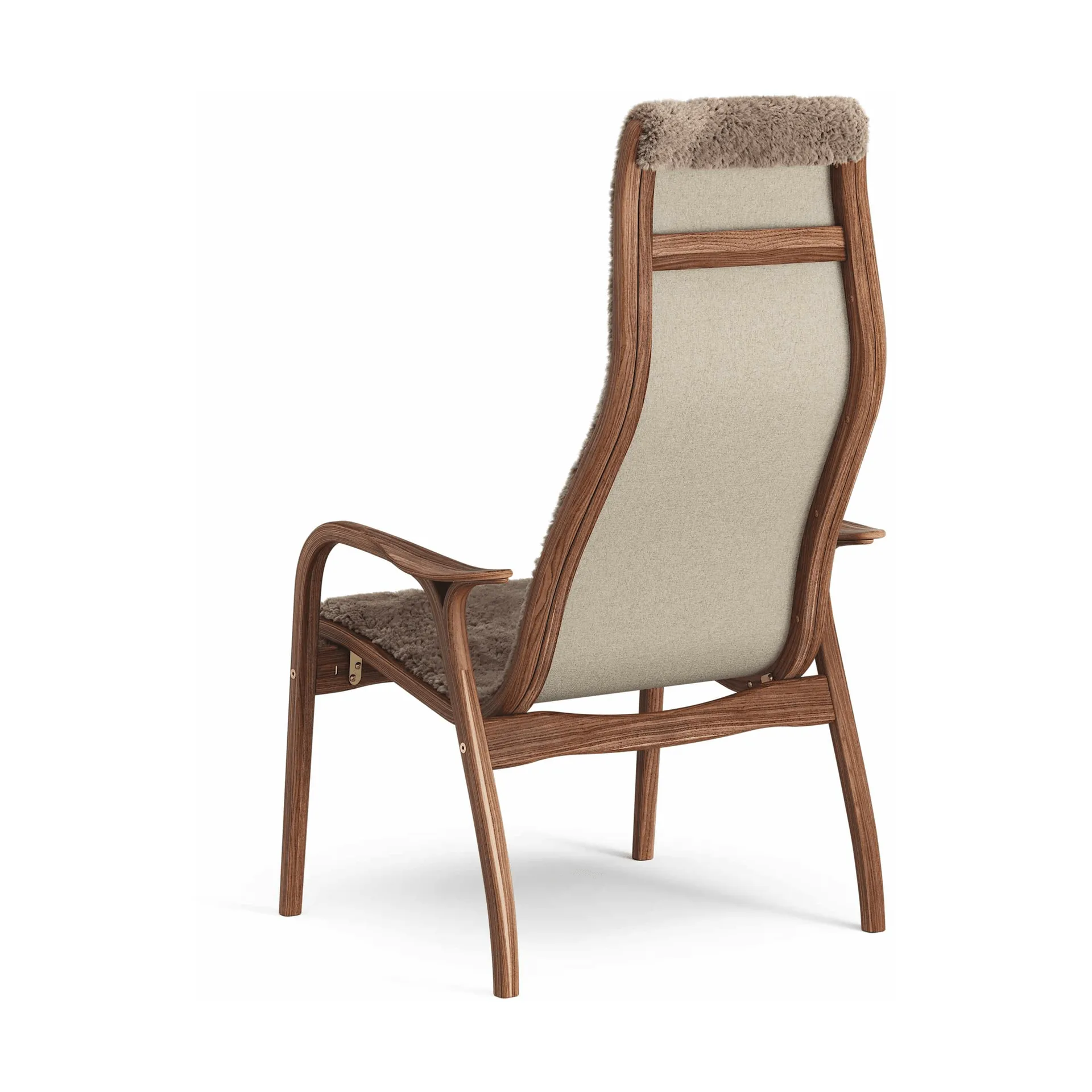 Lamino armchair, Sheepskin Sahara-lacquered walnut Swedese