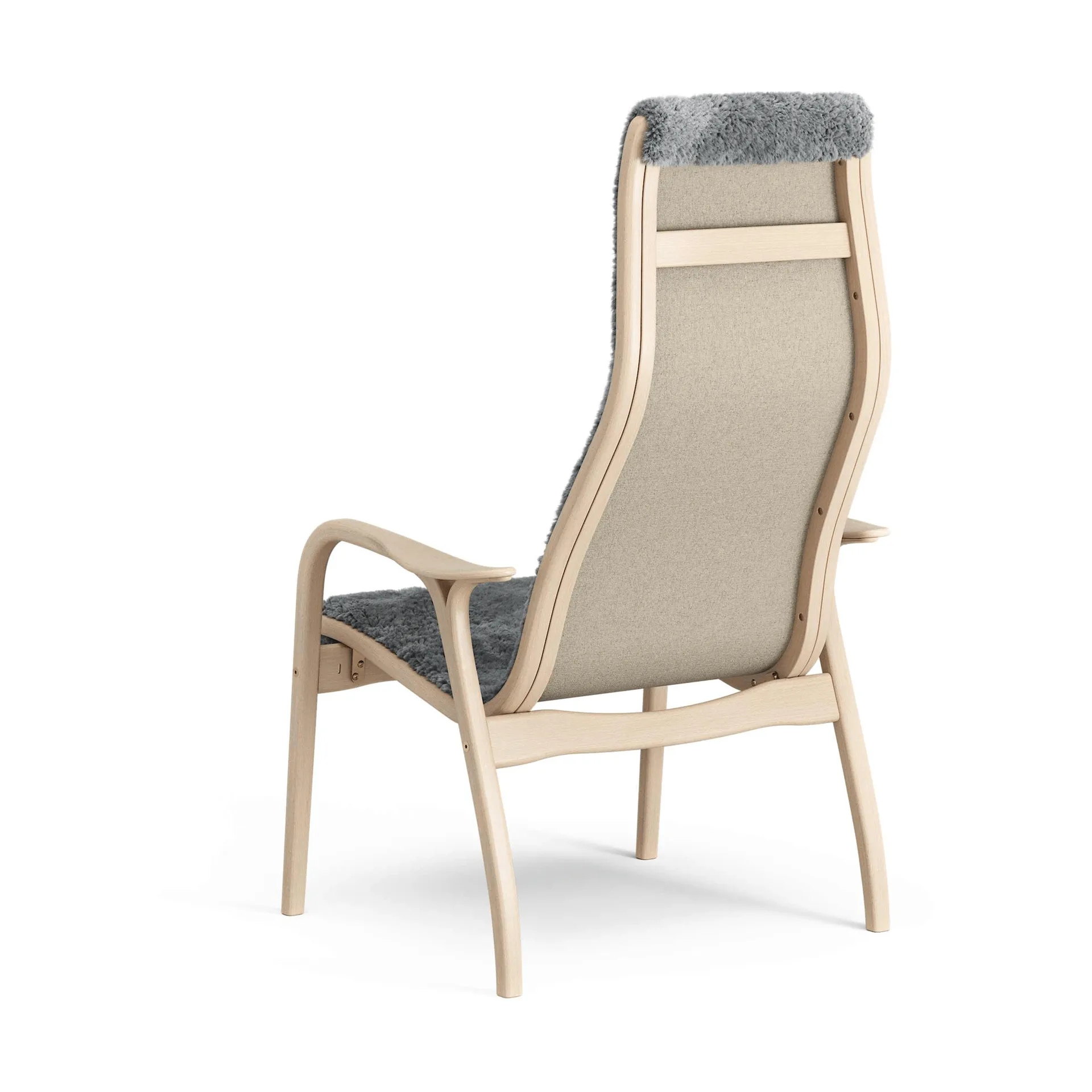 Lamino armchair, Sheepskin Scandinavian grey-lacquered beech Swedese