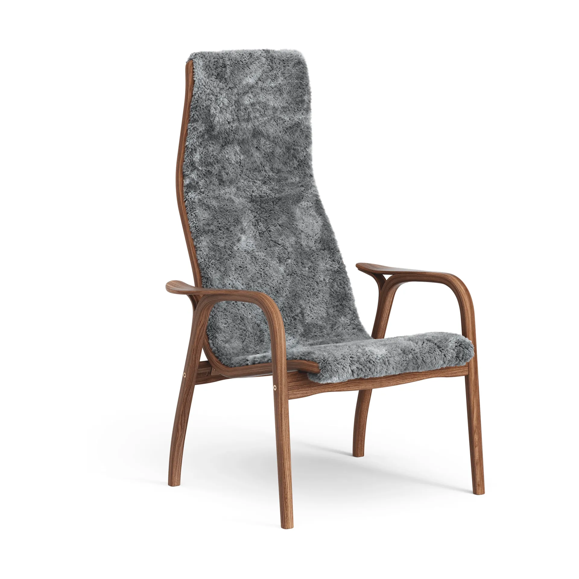 Lamino armchair, Sheepskin Scandinavian grey-lacquered walnut Swedese
