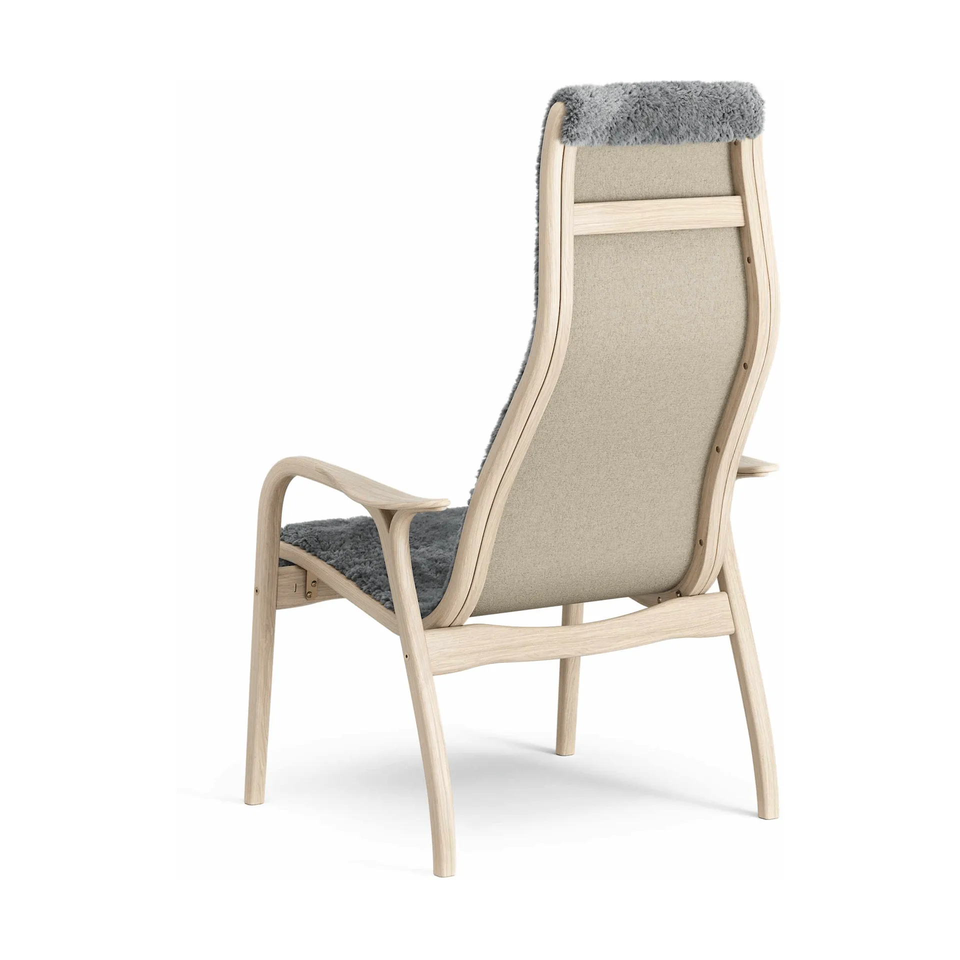 Lamino armchair, Sheepskin Scandinavian grey-white pigmented oak Swedese