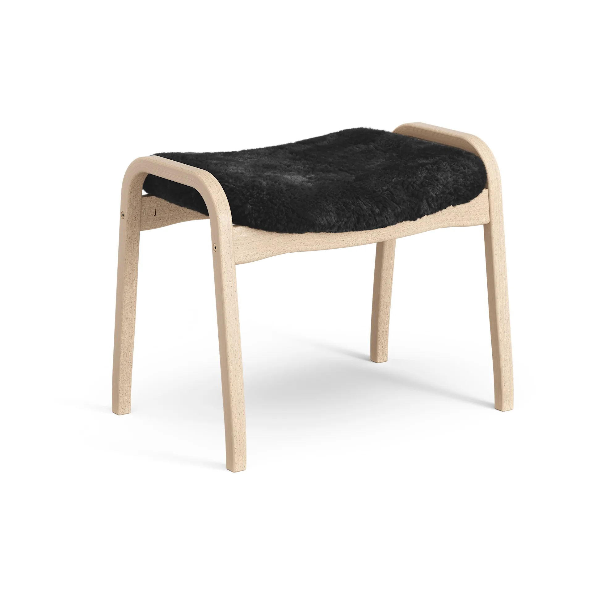 Lamino footstool, Sheepskin black-lacquered beech Swedese