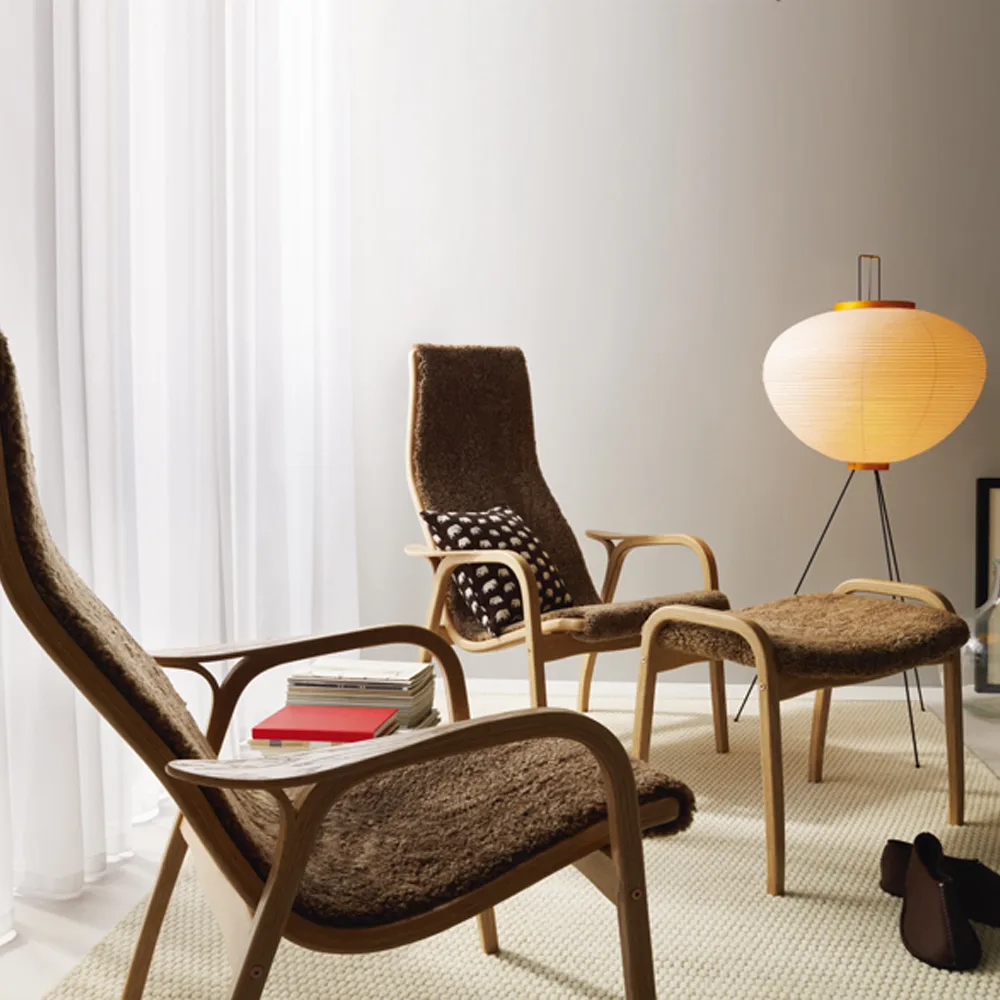 Lamino footstool, Sheepskin black, oiled oak Swedese