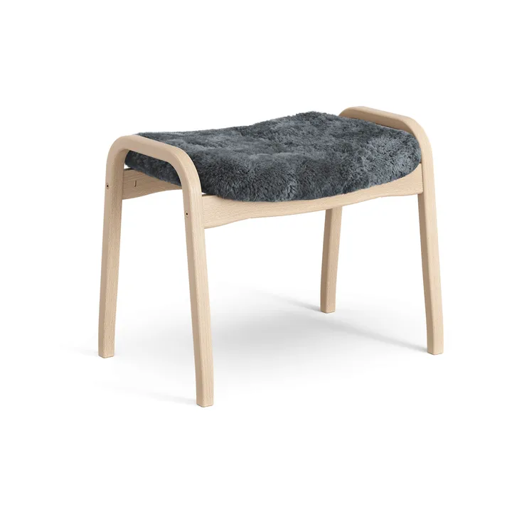 Lamino footstool - Sheepskin Charcoal-lacquered beech - Swedese