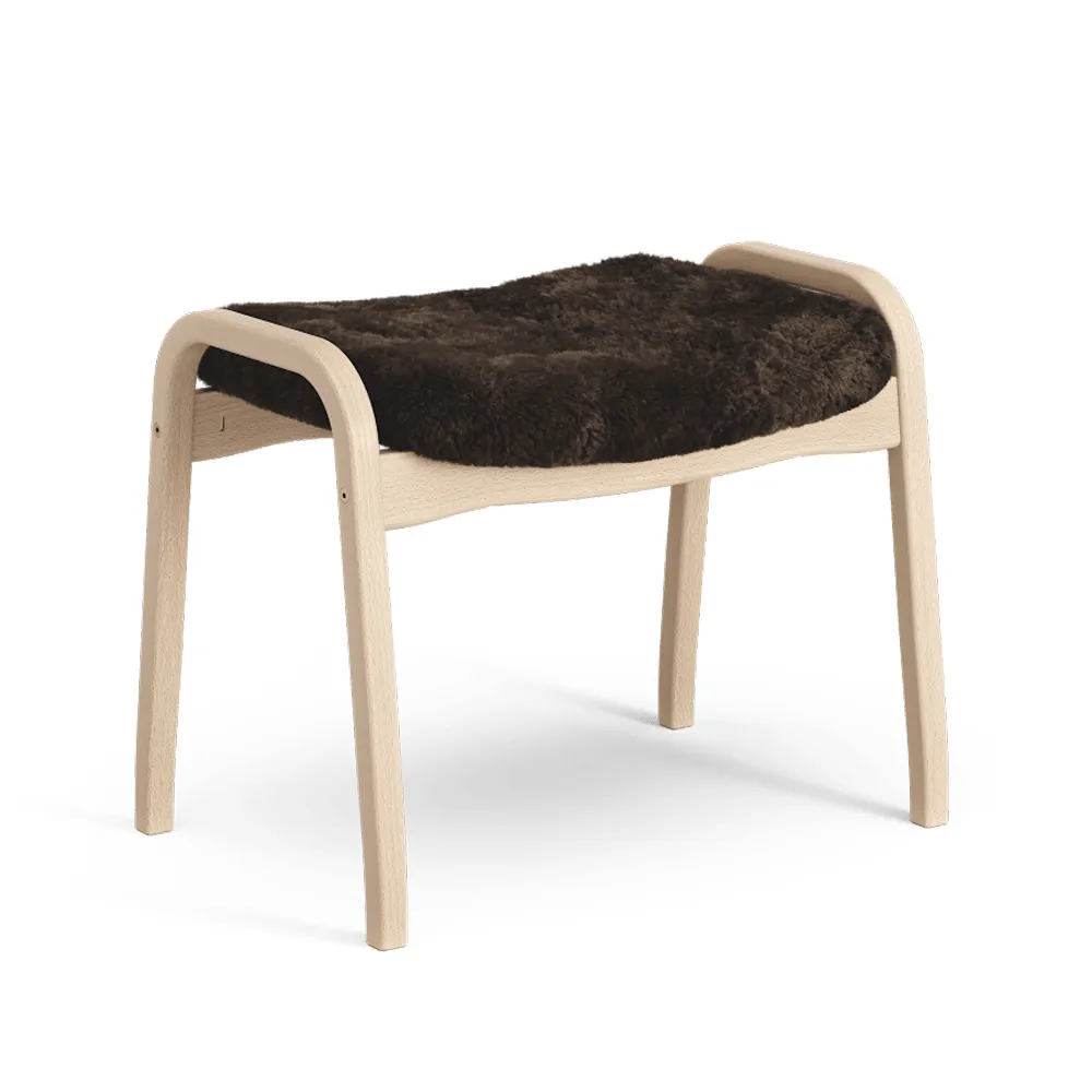 Lamino footstool, Sheepskin espresso, natural lacquered beech Swedese