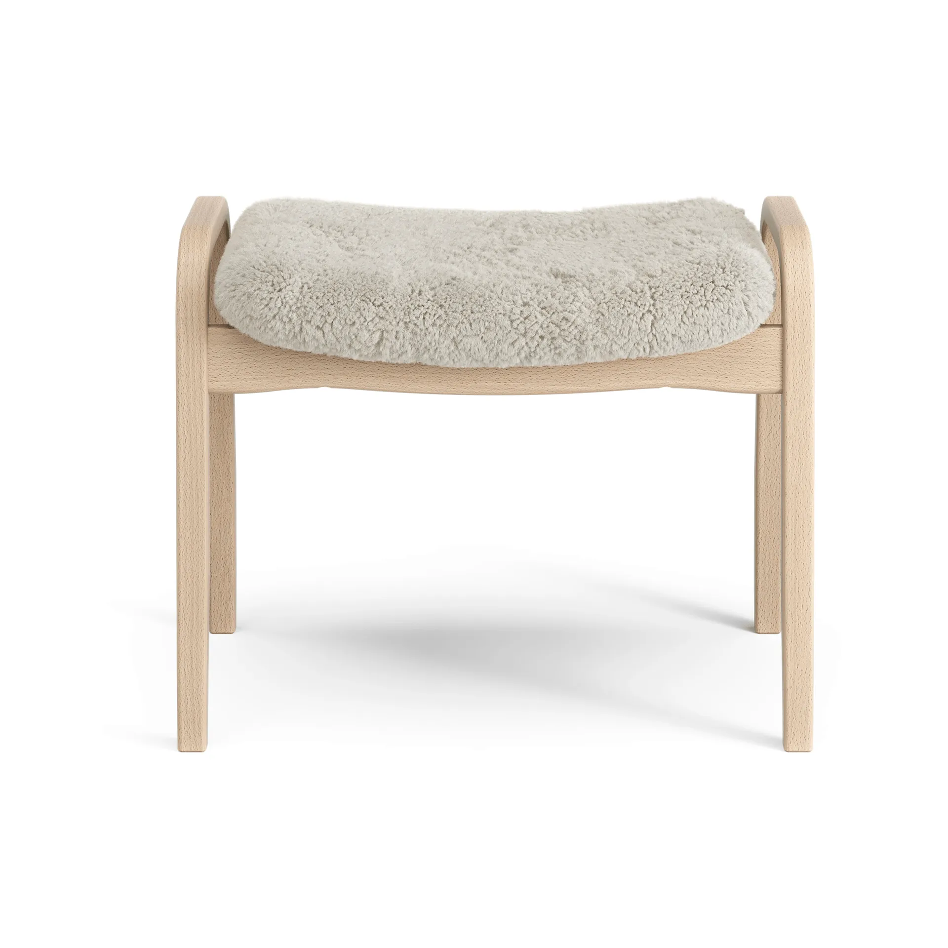 Lamino footstool, Sheepskin Moonlight-lacquered beech Swedese
