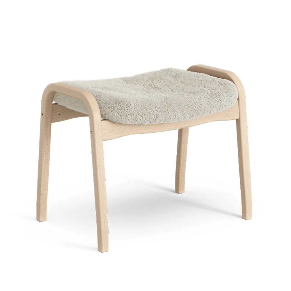 Lamino footstool, Sheepskin moonlight, natural lacquered beech Swedese