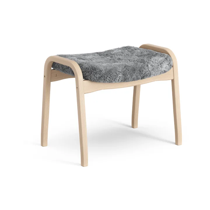 Lamino footstool - Sheepskin Scandinavian grey-lacquered beech - Swedese