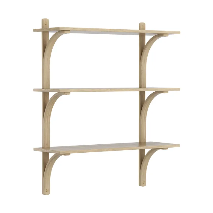 Levi shelf 3 shelves - Natural lacquered oak-brass, 90 cm - Swedese