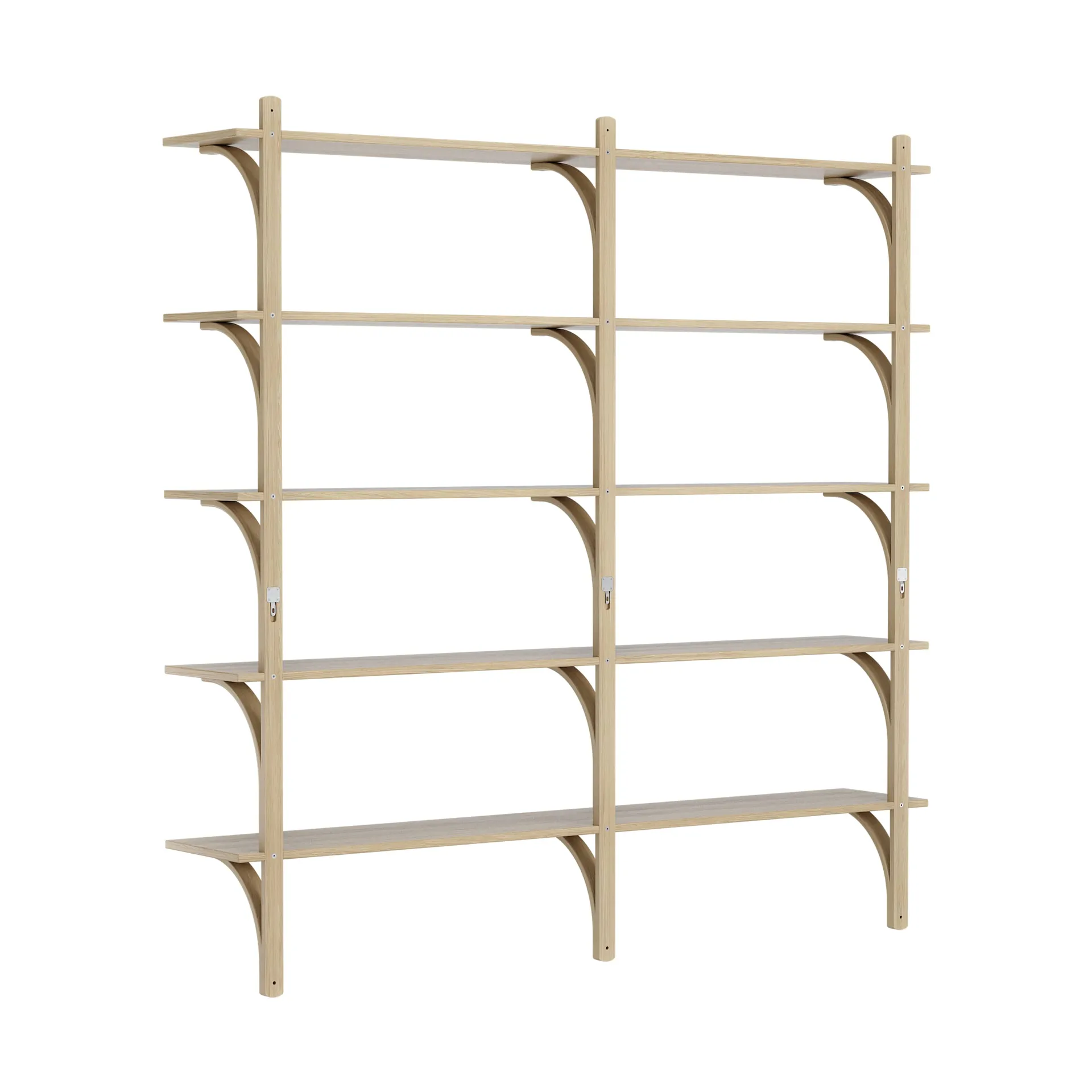 Levi shelf 5 shelves, Natural lacquered oak-brass, 180 cm Swedese