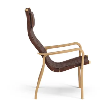 Primo arm chair high with neck cushion oiled oak - Belt leather brown / red - Swedese