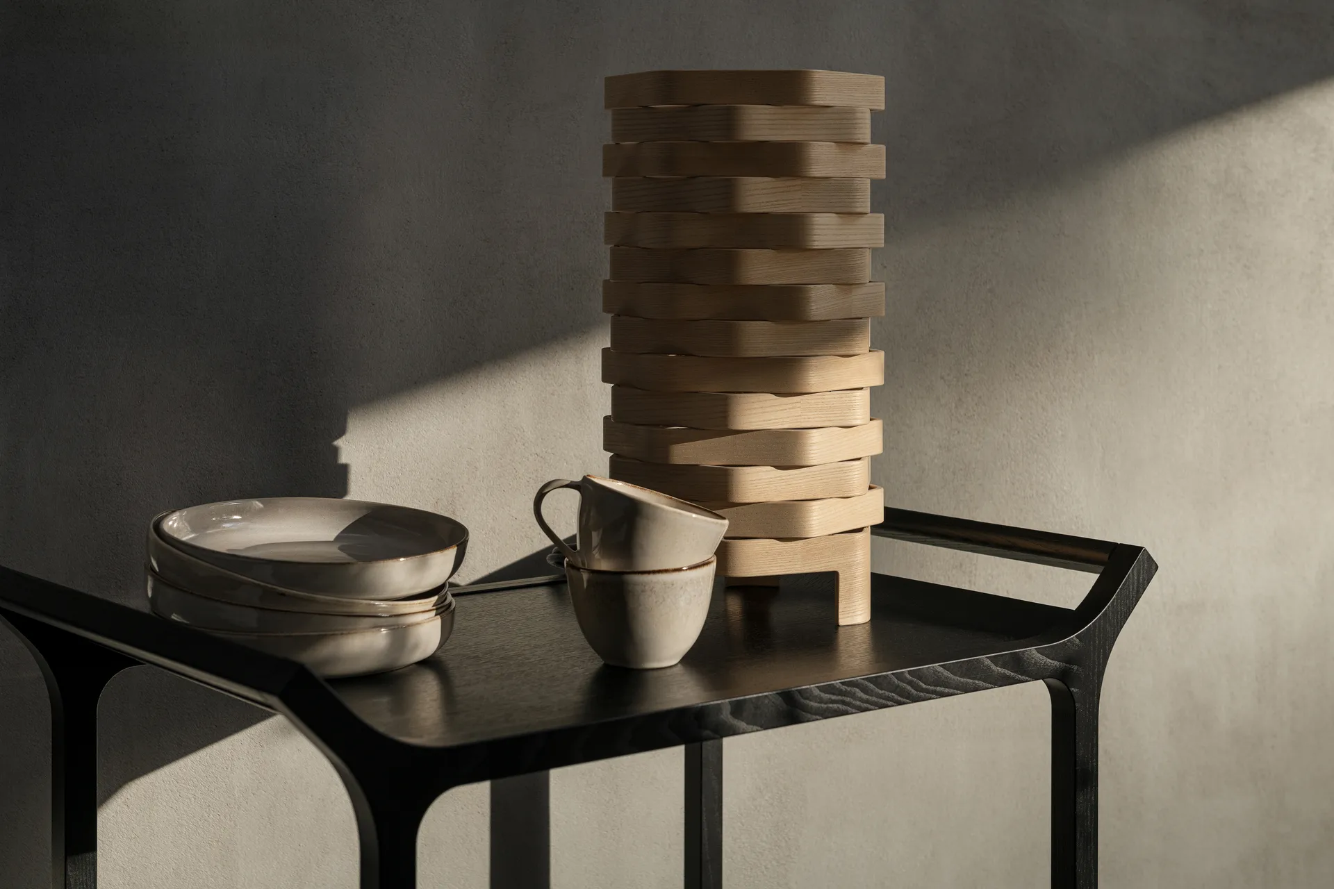 Teatime serving trolley, Ash black glazed Swedese
