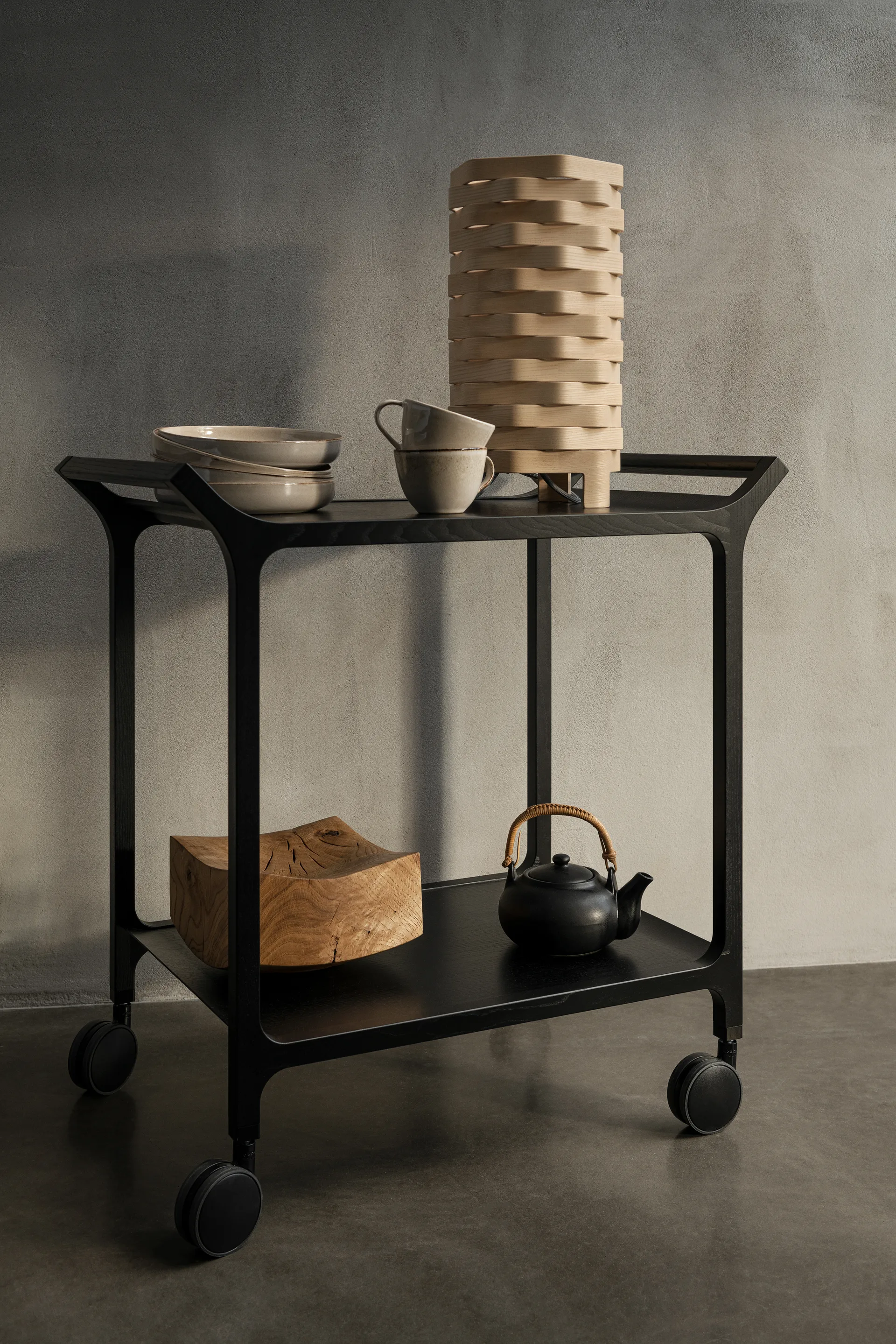 Teatime serving trolley, Ash black glazed Swedese