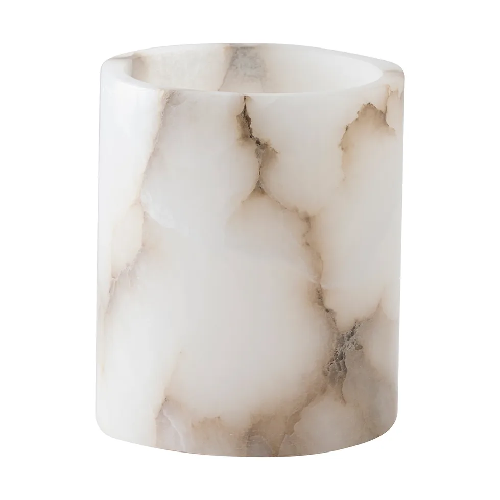 Alabaster candle holder, White-beige, M 14 cm Tell Me More