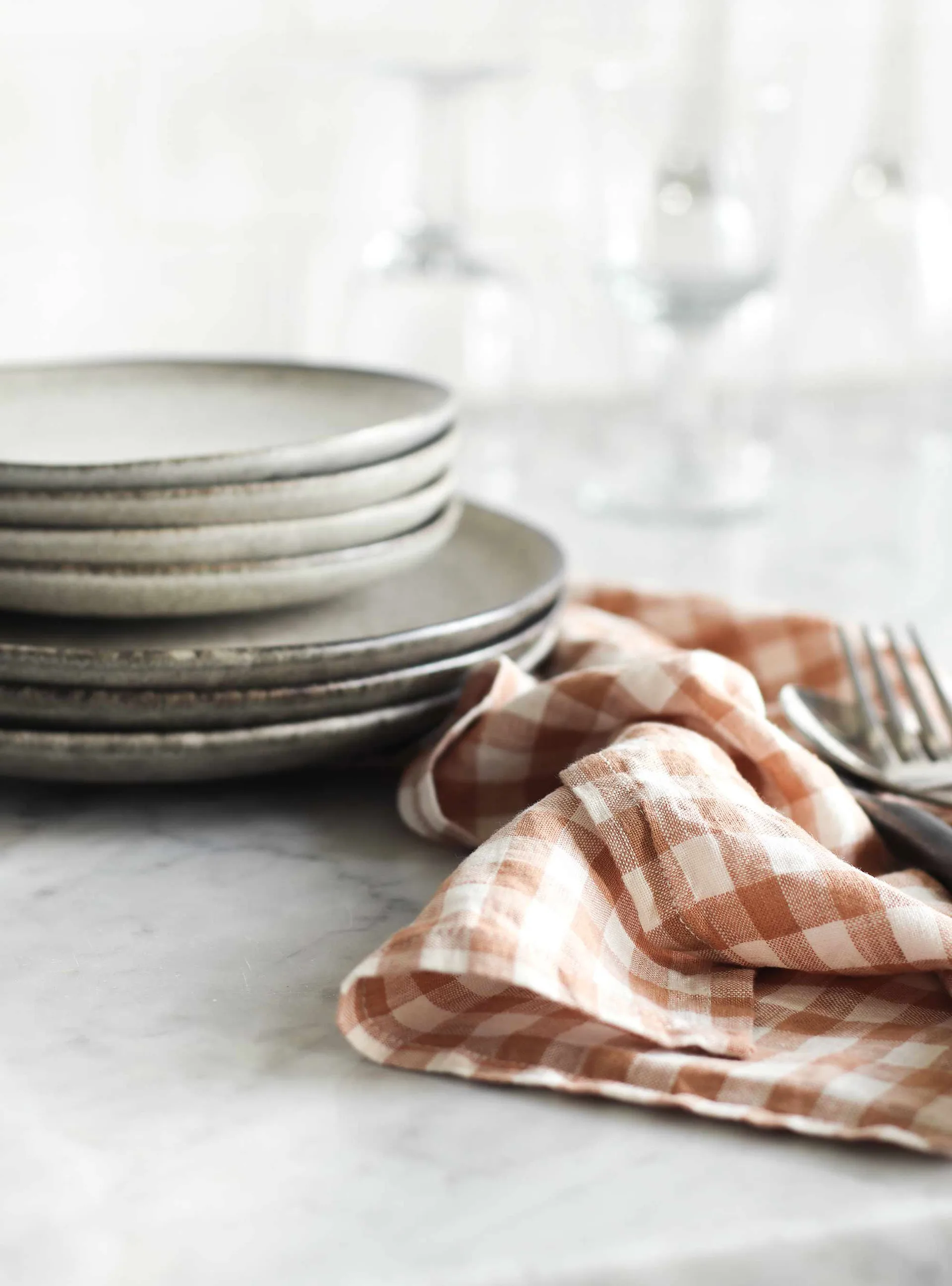 Gingham checkered kitchen towel 70x50 cm, Biscuit Tell Me More