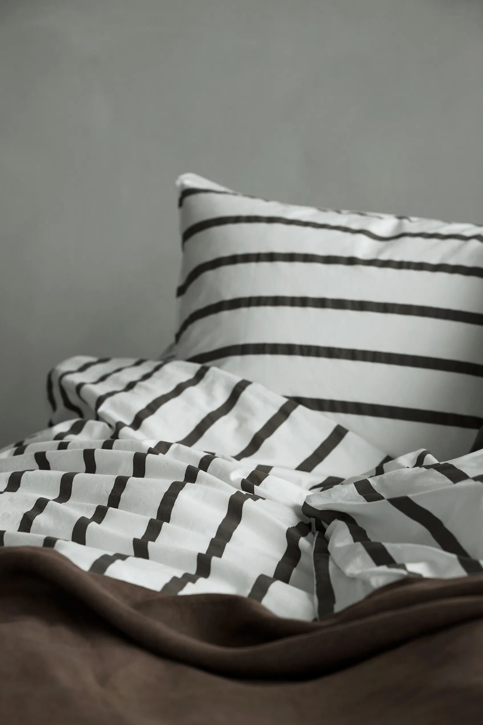 Tell Me More striped pillowcase cotton, Taupe, 50x75 cm Tell Me More