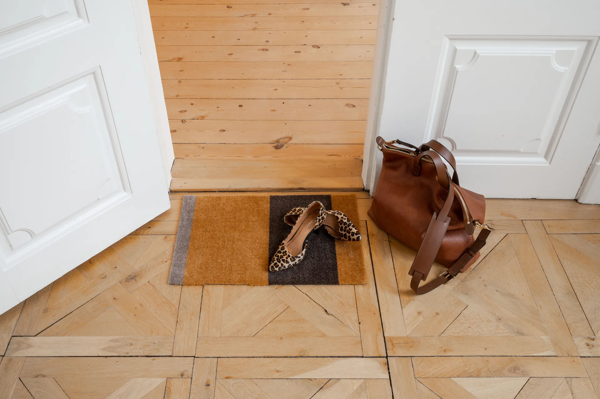 Stripes doormat horizontal, Dijon-brown-sand. 40x60 cm tica copenhagen