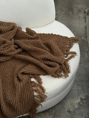 Janzen bouclé throw - Solid natural brown, 130x170 cm - Tinted