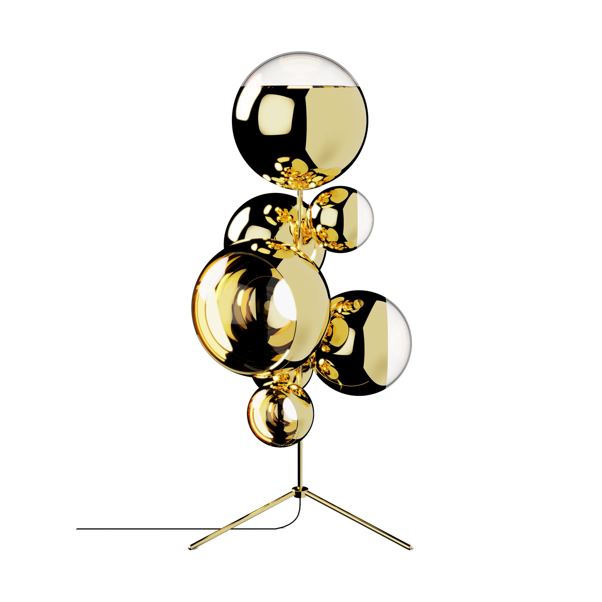 Mirror Ball chandelier floor lamp LED 181 cm, Gold Tom Dixon