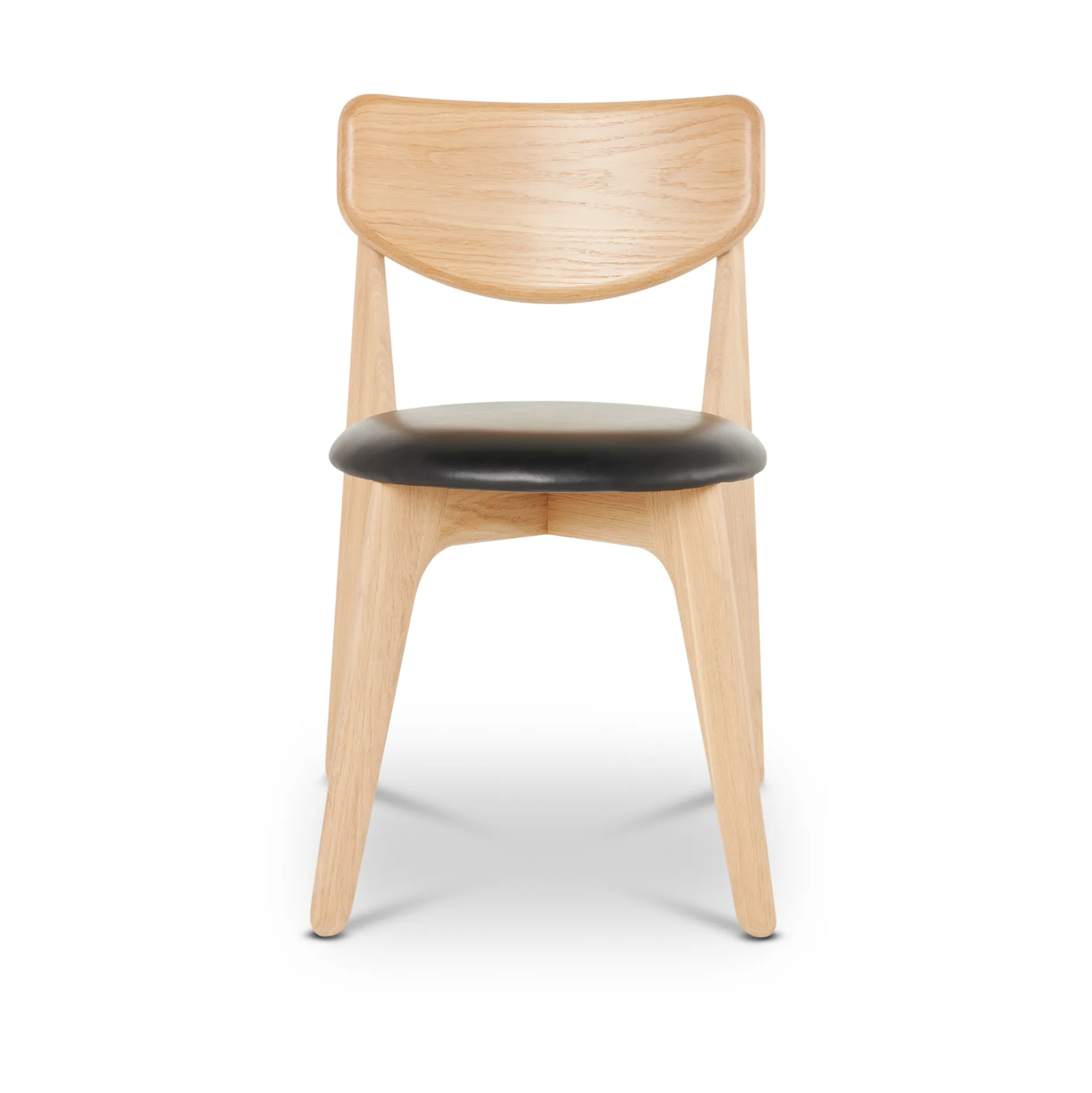 Slab dining chair upholstered seat, Natural oak-black leather Tom Dixon