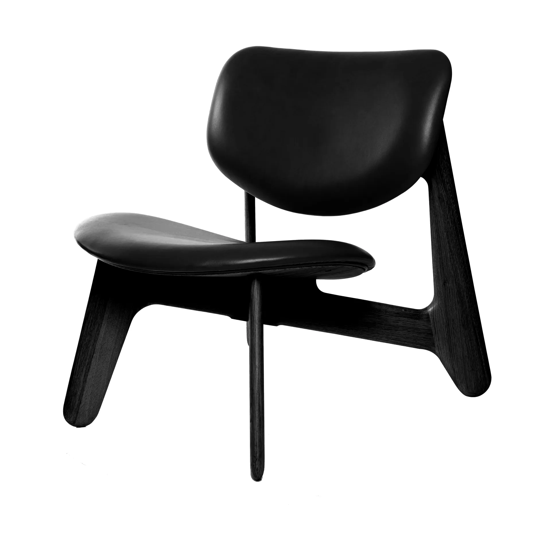 Slab lounge chair upholstered seat, Black ash-black leather Tom Dixon