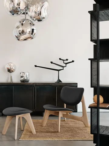 Slab lounge chair upholstered seat - Natural oak-black leather - Tom Dixon