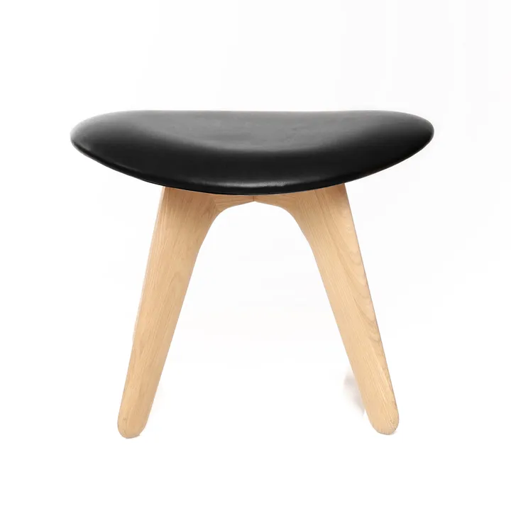 Slab ottoman 45x55 cm - Natural oak-black leather - Tom Dixon