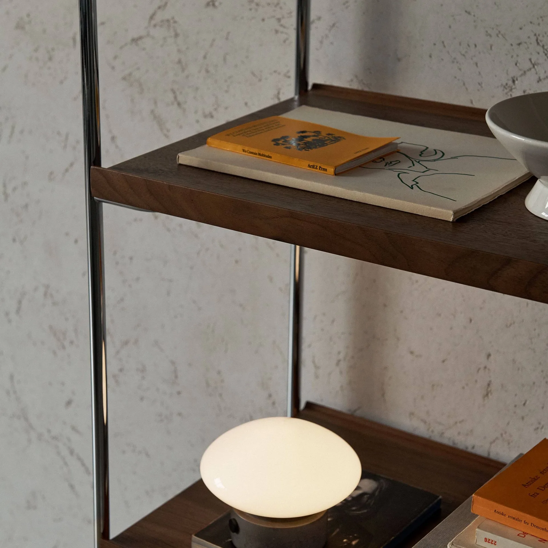 Alima NDS6 shelf, Lacquered walnut-chrome &Tradition