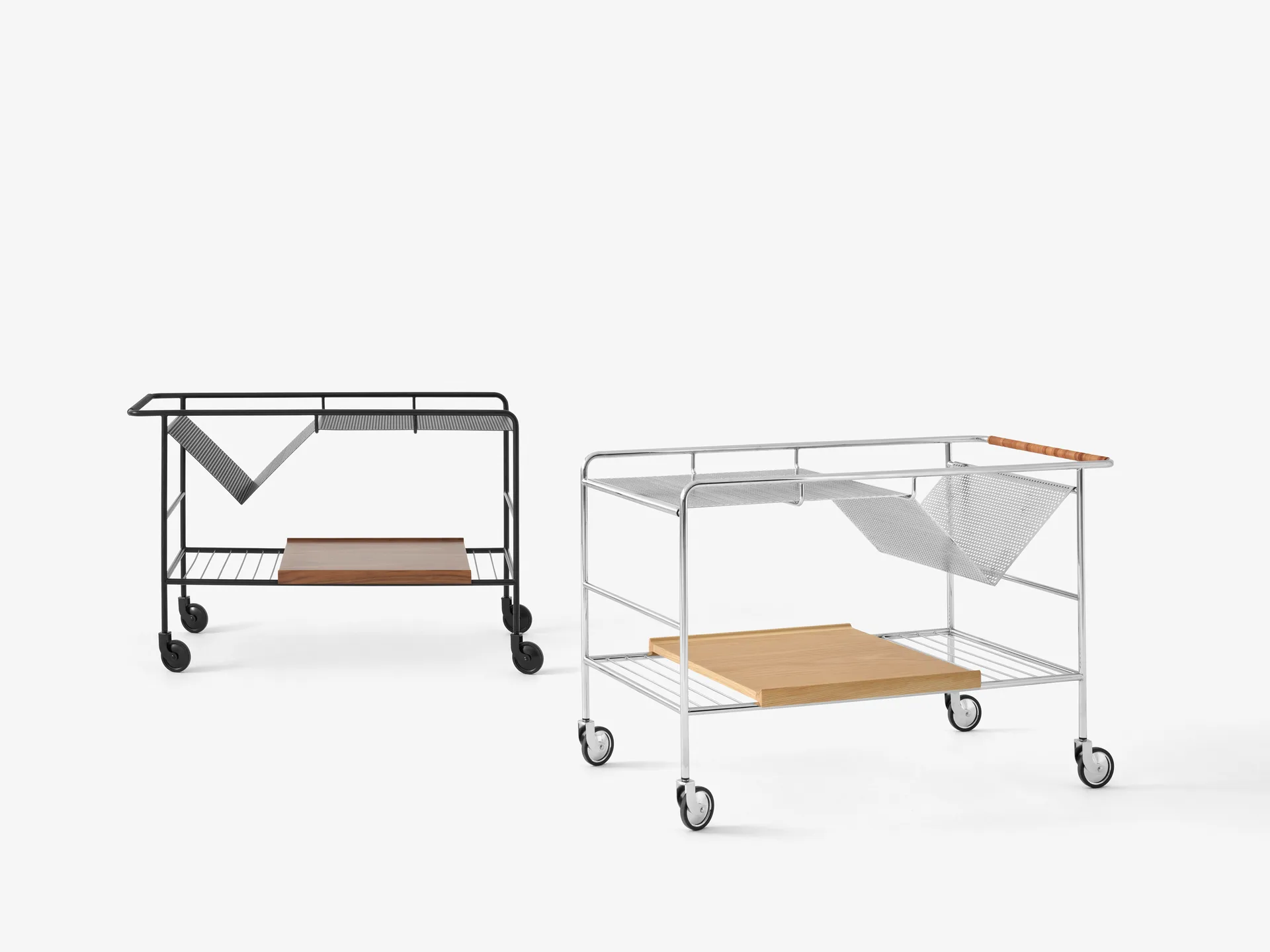 Alima storage trolley varnished oak, Chrome & lacquered oak &Tradition