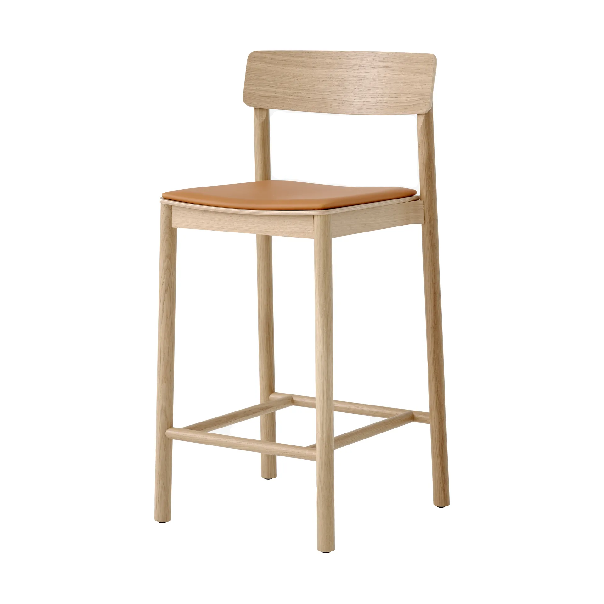 Betty TK14 Counter Chair 65 cm, Noble leather cognac-lacquered solid oak &Tradition