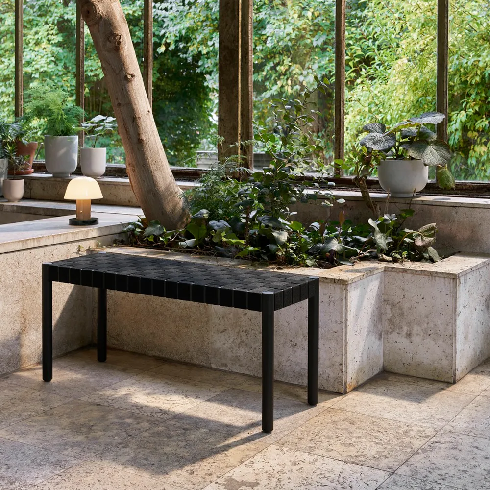 Betty TK4 bench, Black. black braided linen seat &Tradition