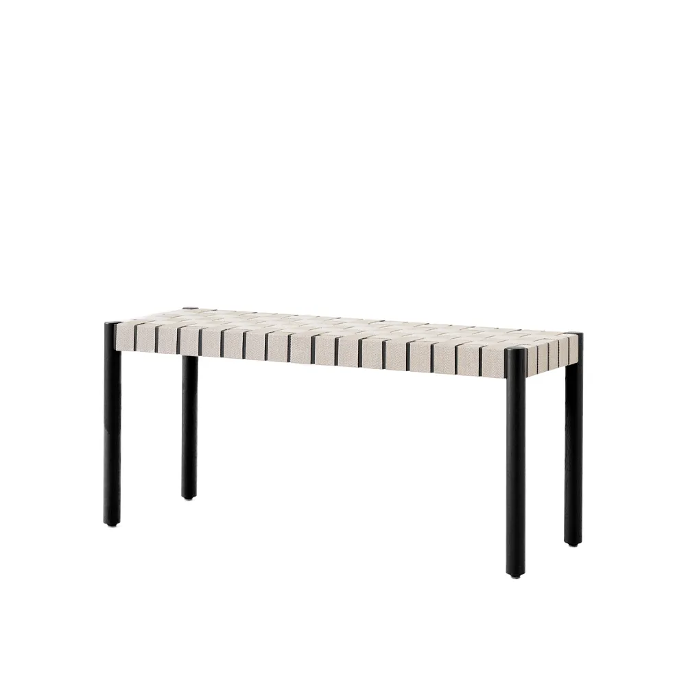 Betty TK4 bench, Black. natural braided linen seat &Tradition