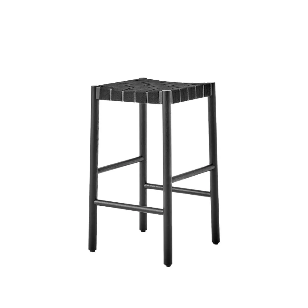 Betty TK7 barstool, Black, black braided linen band seat &Tradition