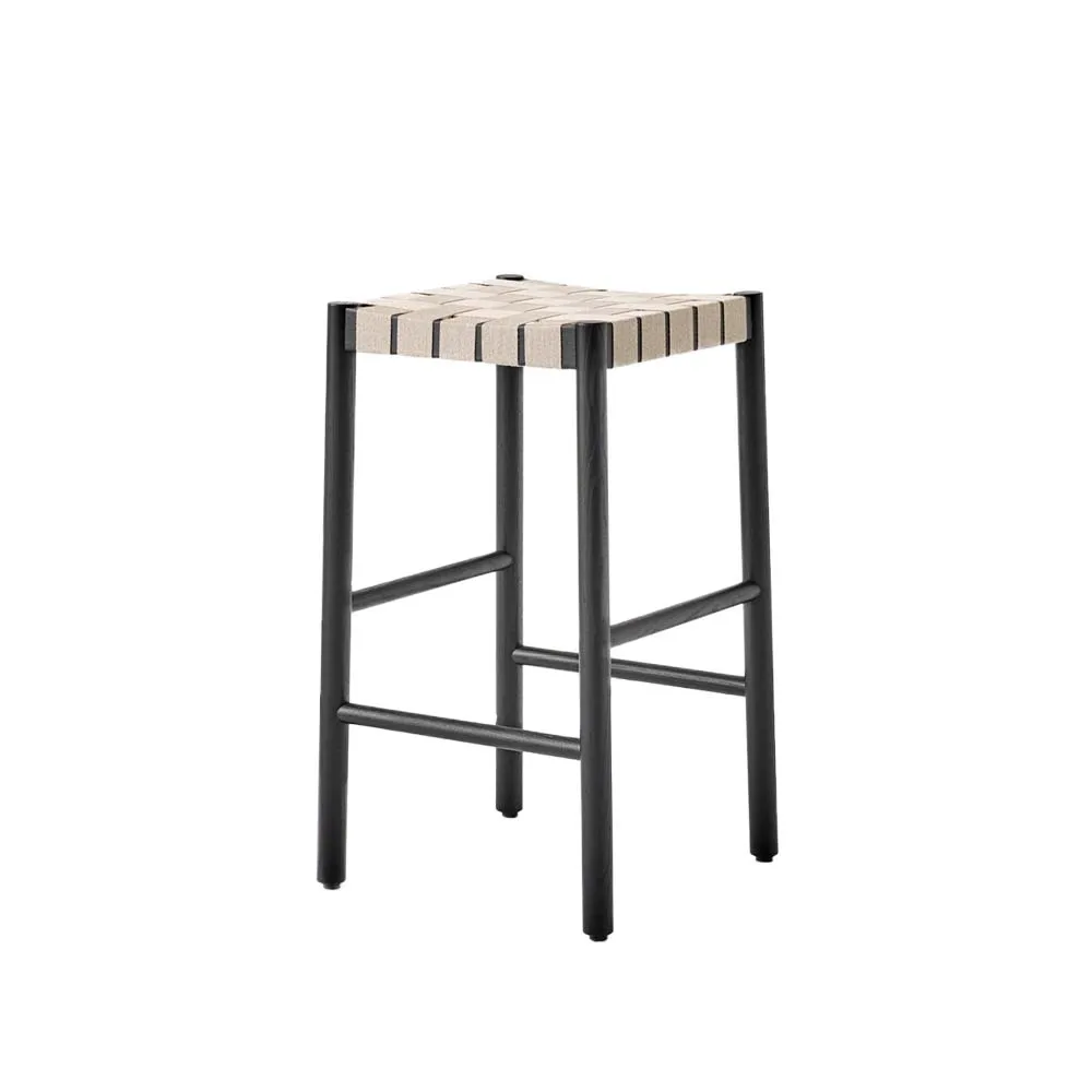 Betty TK7 barstool, Black, nature braided linen band seat &Tradition