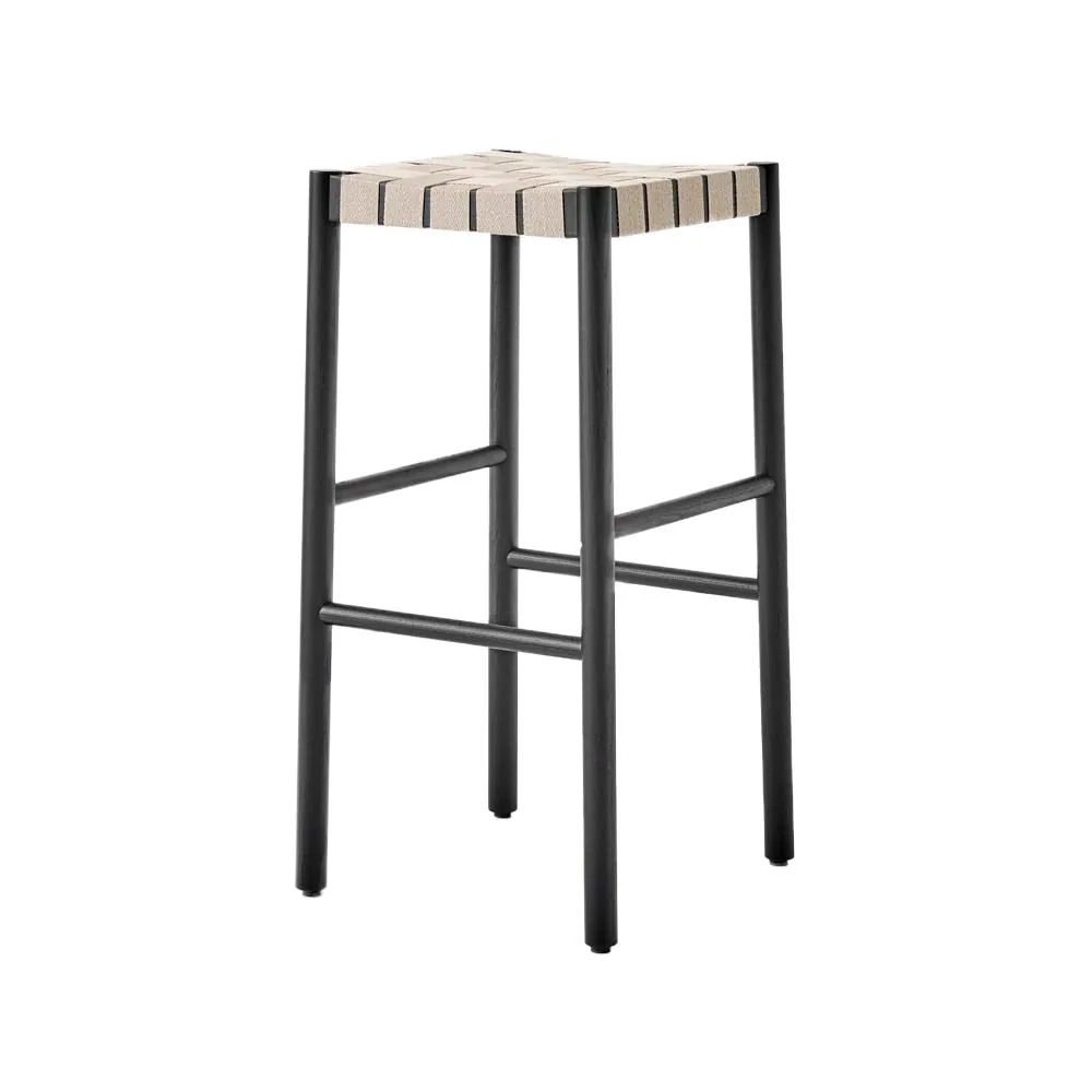 Betty TK8 barstool, Black, natural braided linen band seat &Tradition
