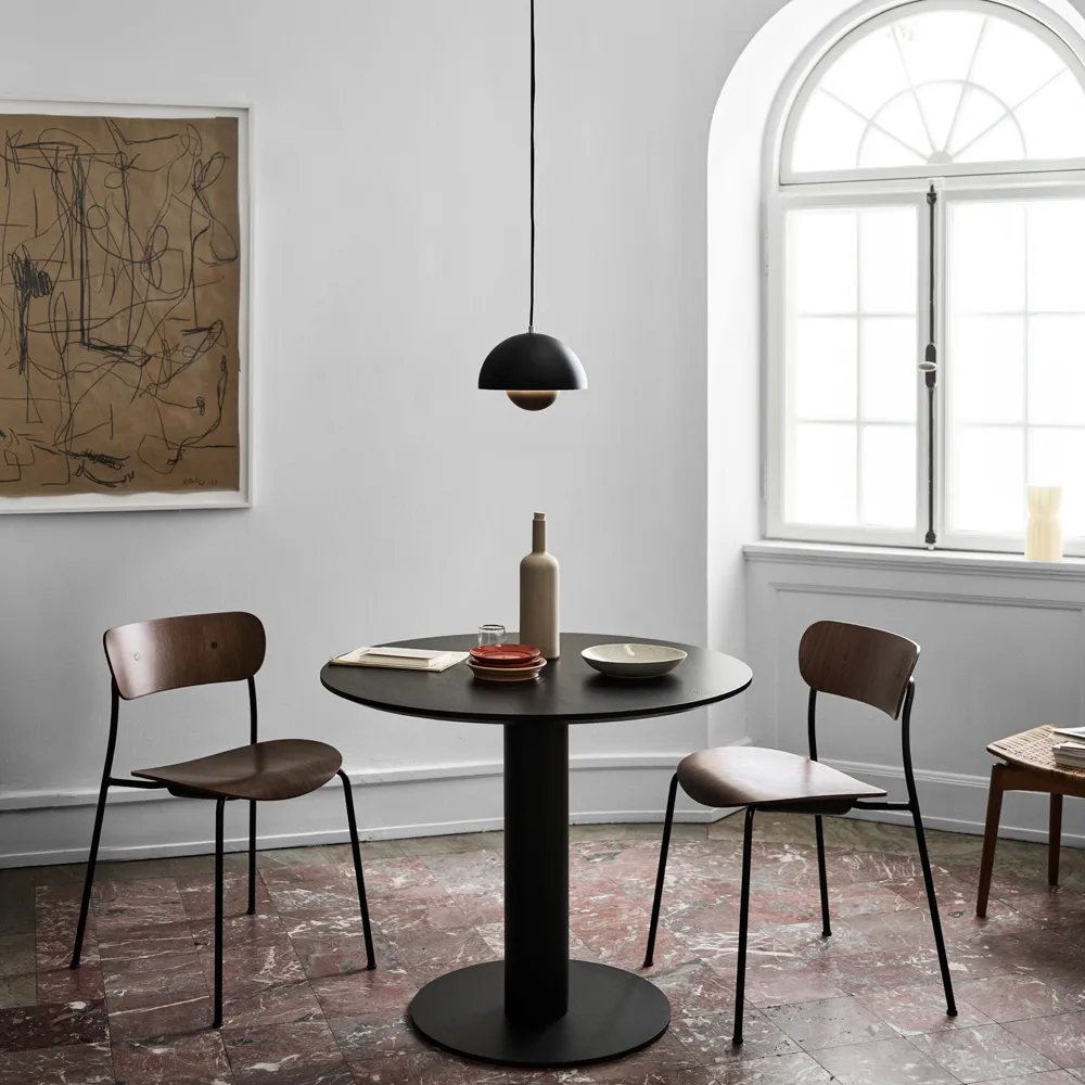 In Between SK11 dining table, Oak smoked oil matte black metal stand &Tradition