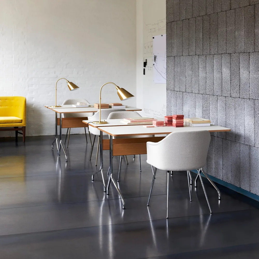 Pavilion AV16 desk, Black linoleum, black lacquered oak, black leg &Tradition