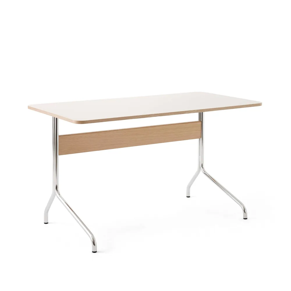 Pavilion AV16 desk, Mushroom linoleum, lacquered oak, chrome legs &Tradition