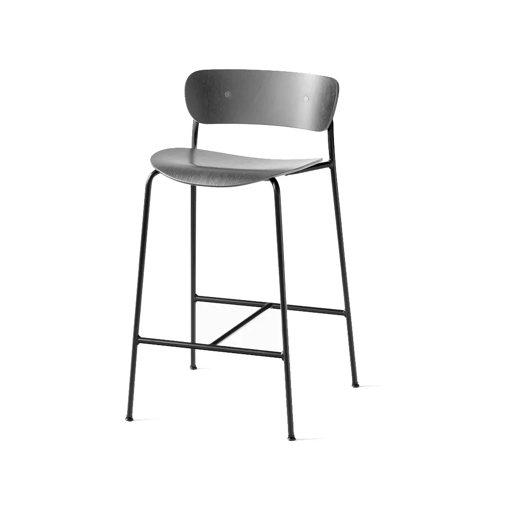 Pavilion AV7 barstool, Oak black lacquer, steel legs &Tradition